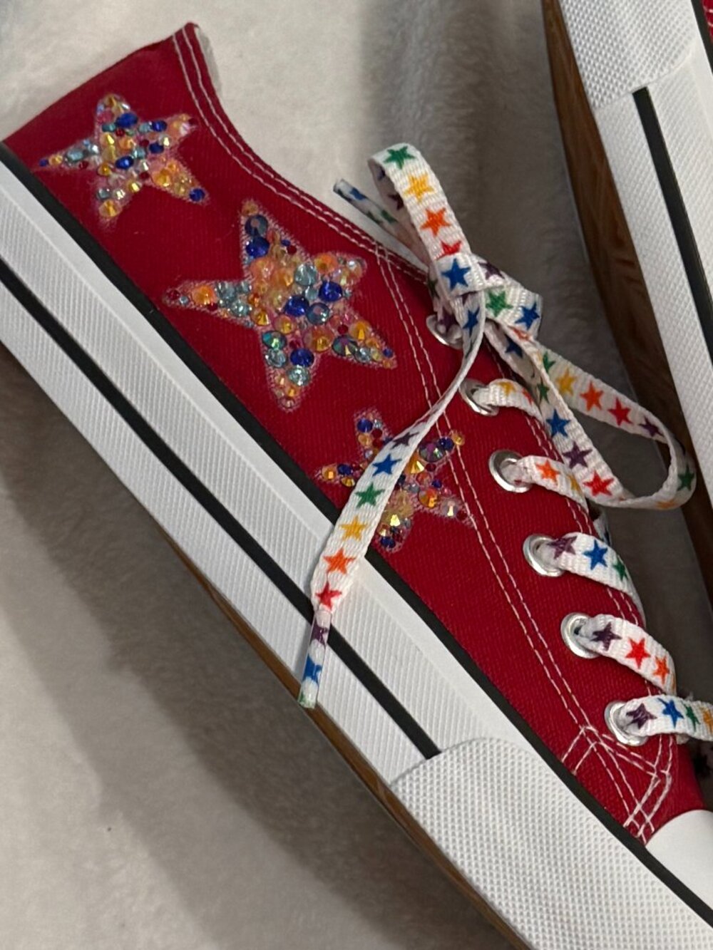 Bedazzled Red Canvas High-Tops | Crystal Stars | Multicolor Bling